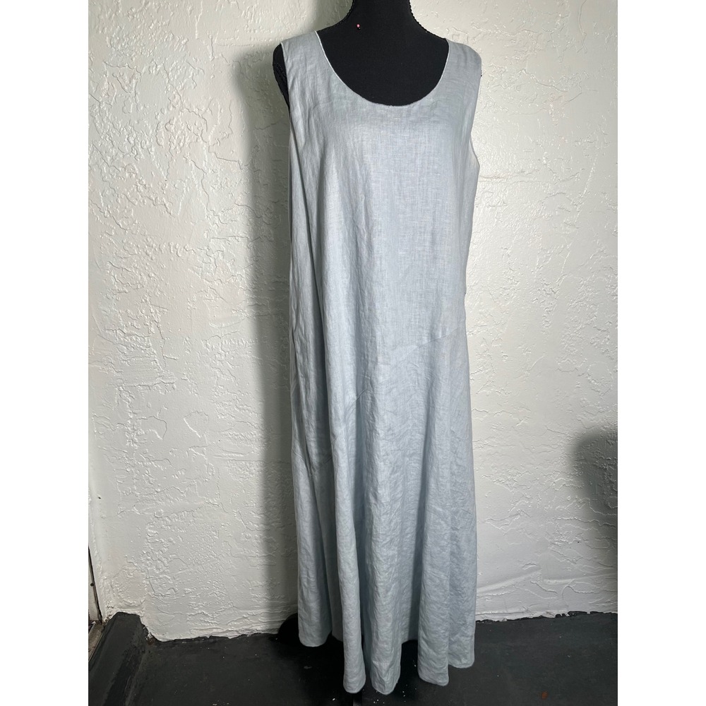 Eileen Fisher M Organic Linen Light Blue Sleeveless Midi Dress Minimalist